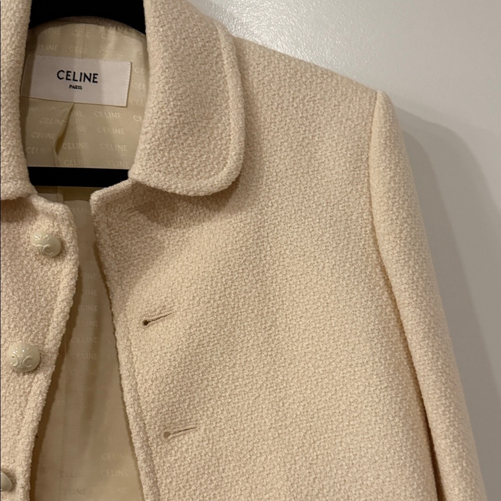 NWT Celine Cream Jacket Shirt Collar Tweed Cashmere Jacket size 40 - Picture 8 of 13